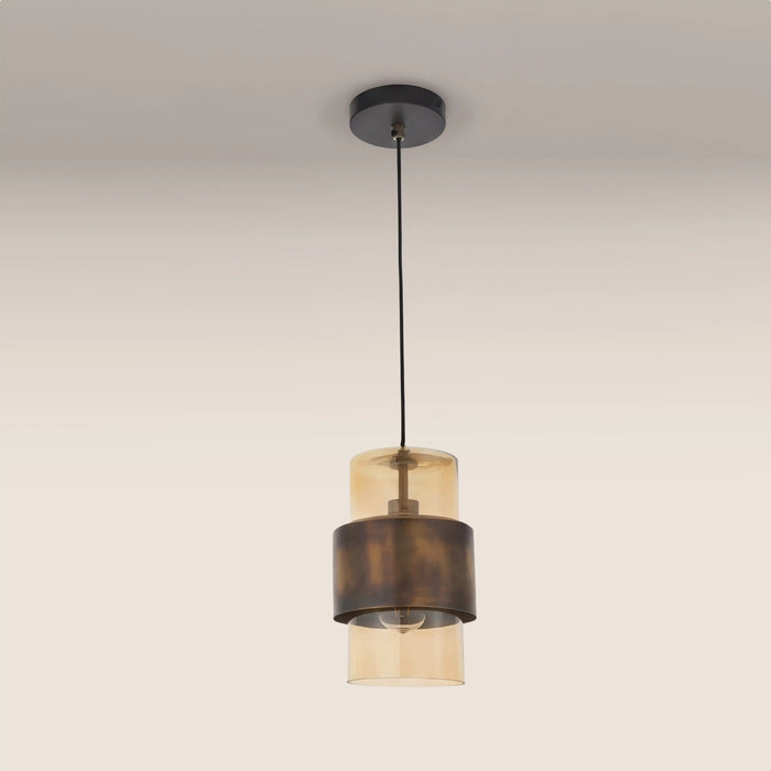 Marley Pendant Light | Amber Rippled Glass & Antique Brass