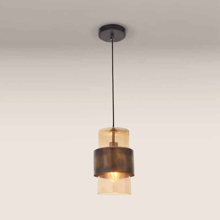 Marley Pendant Light | Amber Rippled Glass & Antique Brass