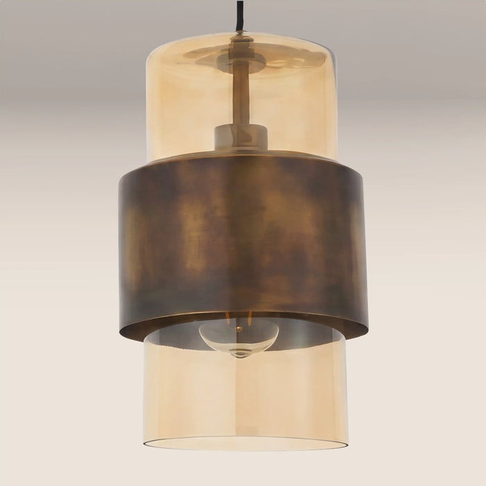 Marley Pendant Light | Amber Rippled Glass & Antique Brass