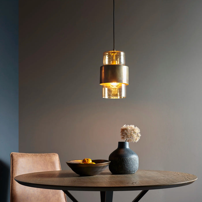 Marley Pendant Light | Amber Rippled Glass & Antique Brass