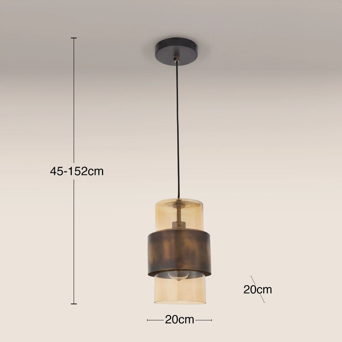 Marley Pendant Light | Amber Rippled Glass & Antique Brass