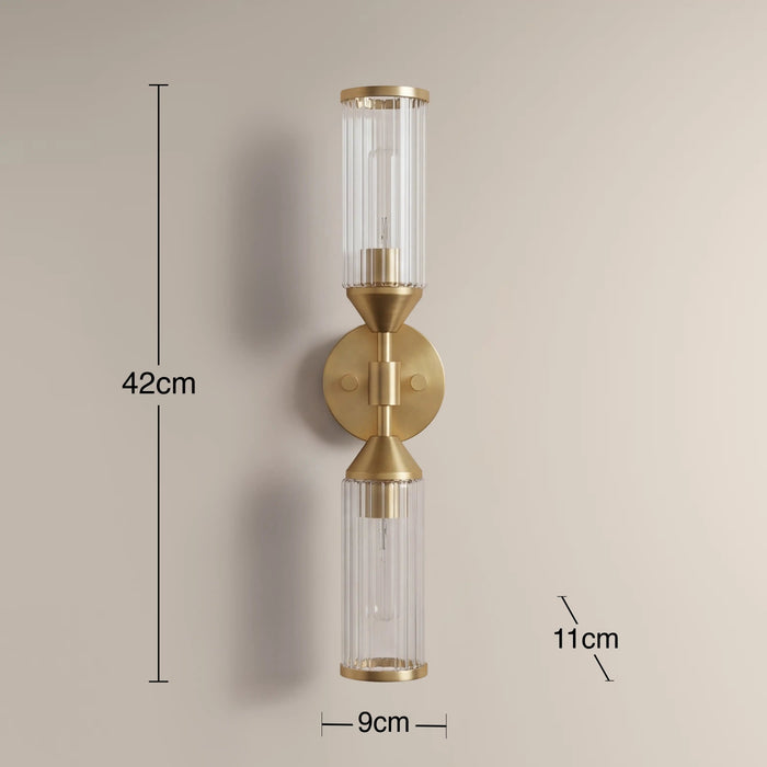 Aster 2 Light Wall Light Ribbed Glass & Brass