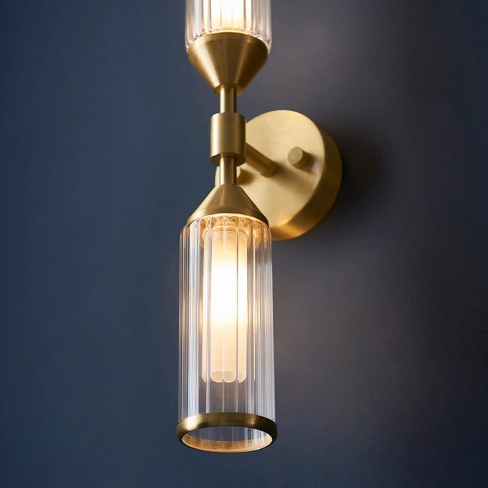Aster 2 Light Wall Light Ribbed Glass & Brass