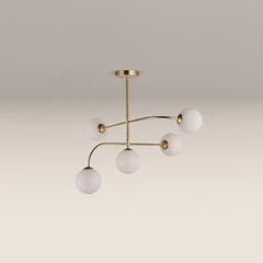 Arely 5 Light Flush Ceiling Light | Opal Glass & Brass