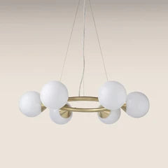 Margot 6 Light Pendant Light | Opal Glass & Brass