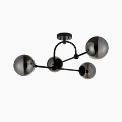 Niamh 4 Light Flush Ceiling Light | Smokey Grey Glass & Black
