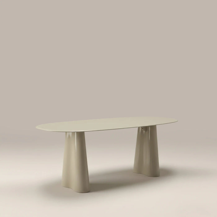 Hadley 8 Seat Oval Dining Table Soft Ecru Sandblasted Glass & High Gloss Ecru