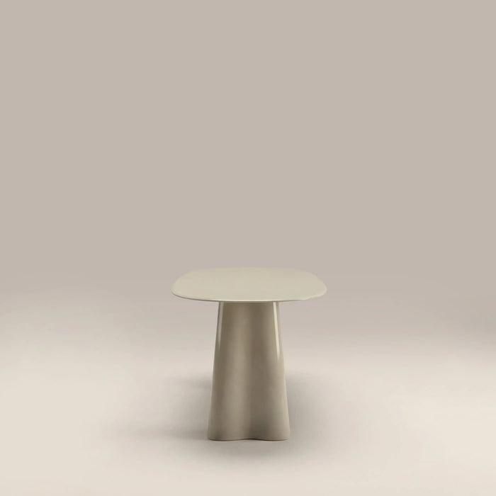 Hadley 8 Seat Oval Dining Table Soft Ecru Sandblasted Glass & High Gloss Ecru