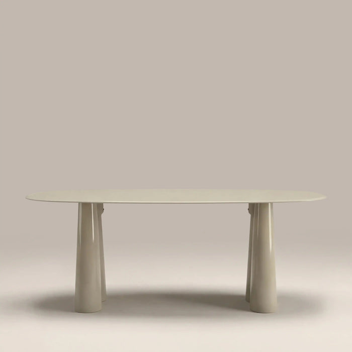 Hadley 8 Seat Oval Dining Table Soft Ecru Sandblasted Glass & High Gloss Ecru