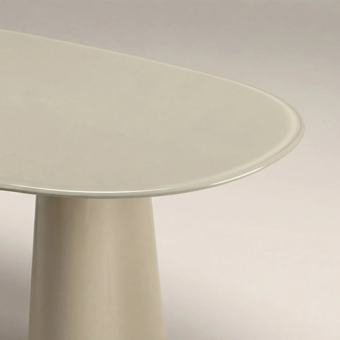 Hadley 8 Seat Oval Dining Table Soft Ecru Sandblasted Glass & High Gloss Ecru