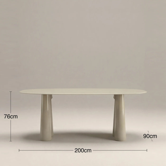 Hadley 8 Seat Oval Dining Table Soft Ecru Sandblasted Glass & High Gloss Ecru