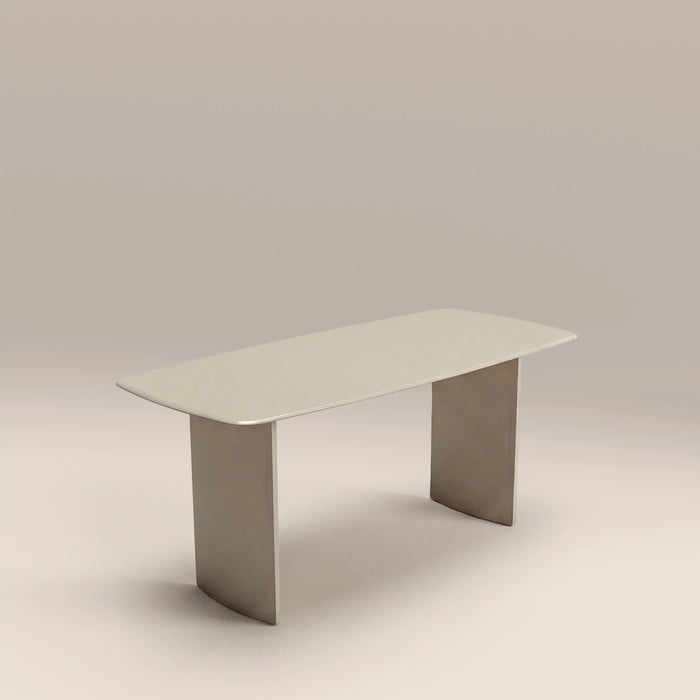 Jet 6 Seat Rectangle Dining Table Soft Ecru Sandblasted Glass & High Gloss Soft Ecru