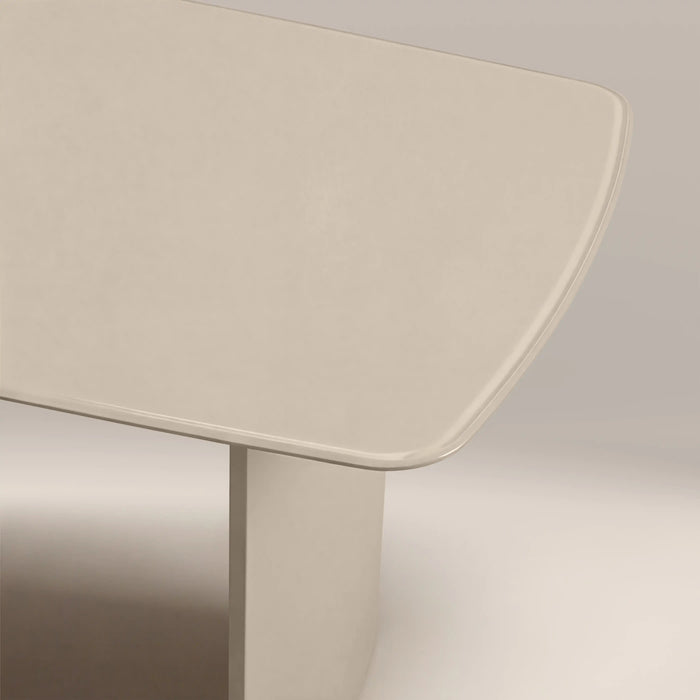 Jet 6 Seat Rectangle Dining Table Soft Ecru Sandblasted Glass & High Gloss Soft Ecru