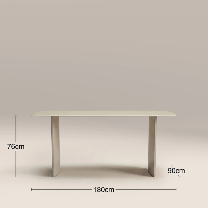 Jet 6 Seat Rectangle Dining Table Soft Ecru Sandblasted Glass & High Gloss Soft Ecru