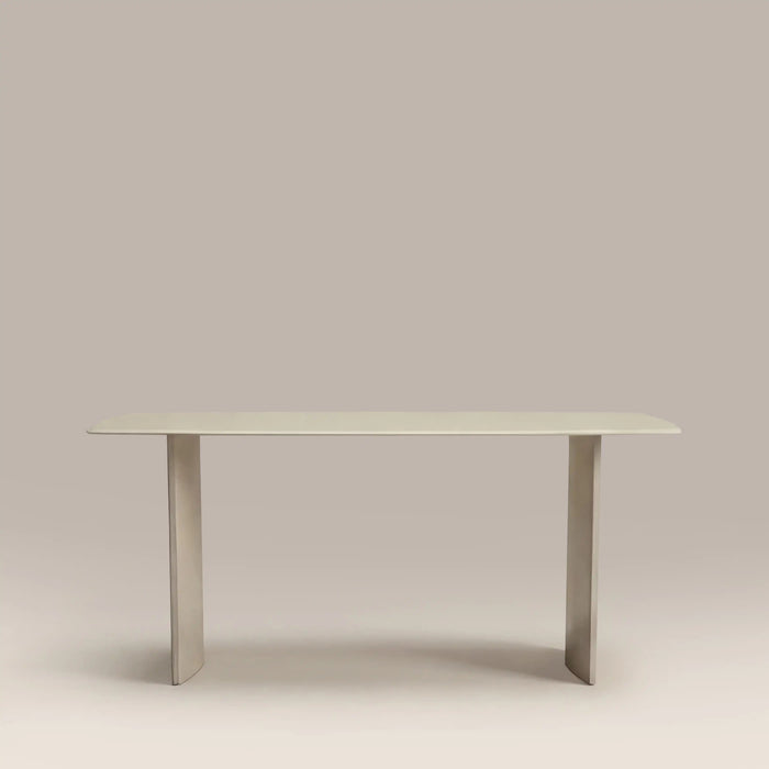 Jet 6 Seat Rectangle Dining Table Soft Ecru Sandblasted Glass & High Gloss Soft Ecru