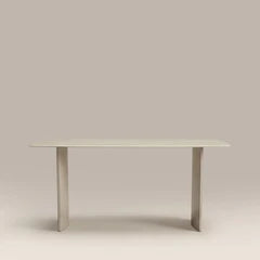 Jet 6 Seat Rectangle Dining Table | Soft Ecru Sandblasted Glass & High Gloss Soft Ecru