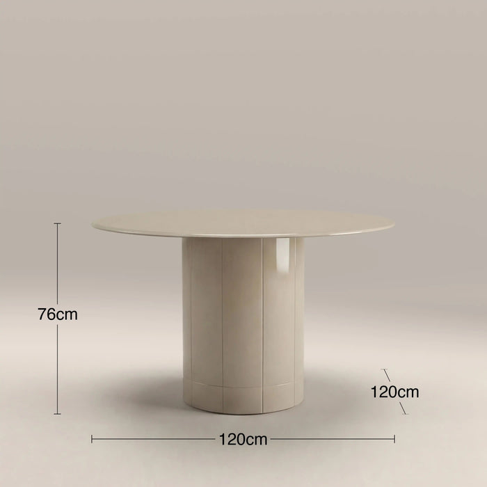 Flore 4 Seat Round Dining Table Soft Ecru Glass & High Gloss Ecru