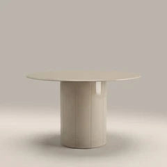 Flore 4 Seat Round Dining Table | Soft Ecru Glass & High Gloss Ecru