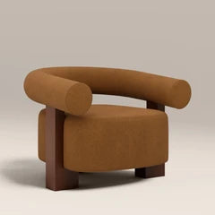 Fawnley Accent Chair | Caramel Brown Sustainable Mohair Velvet & Walnut