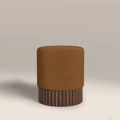 Oberon Pouffe | Caramel Brown Sustainable Mohair Velvet & Walnut
