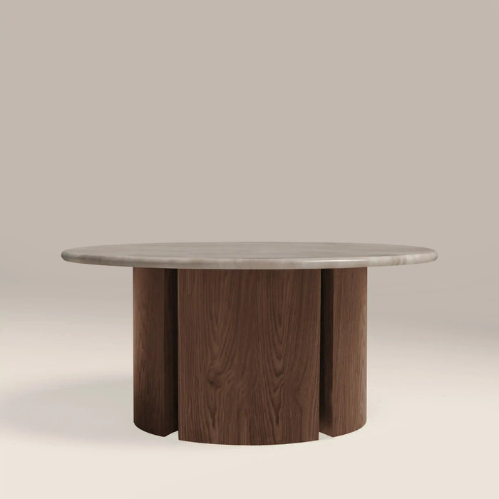 Maui Round Coffee Table Grey Honed Marble Effect Stone & Walnut