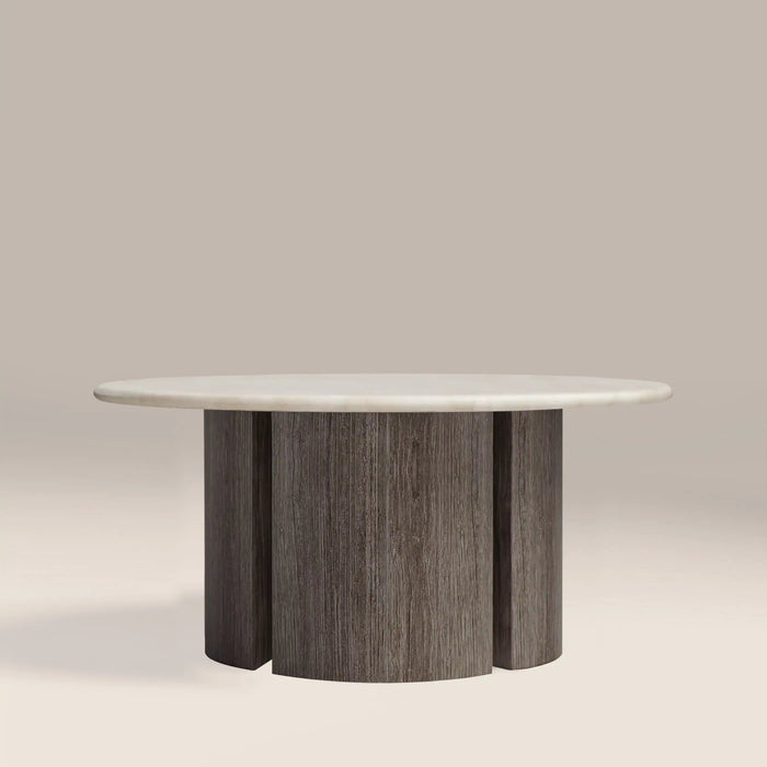 Maui Round Coffee Table White Honed Marble Effect Stone & Smoked Grey Oak