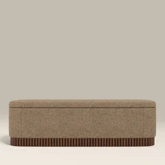 Oberon Storage Ottoman | Speckled Cappuccino Boucle & Walnut