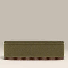 Oberon Storage Ottoman | Moss Green Sustainable Mohair Velvet & Walnut