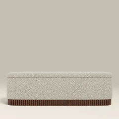 Oberon Storage Ottoman | Speckled Stone Sustainable Boucle & Walnut