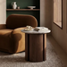 Maui Round Side Table | Grey Honed Marble Effect Stone & Walnut