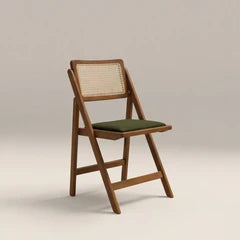 Elynn Folding Wooden Dining Chair | Olive Green Sustainable Velvet & Walnut