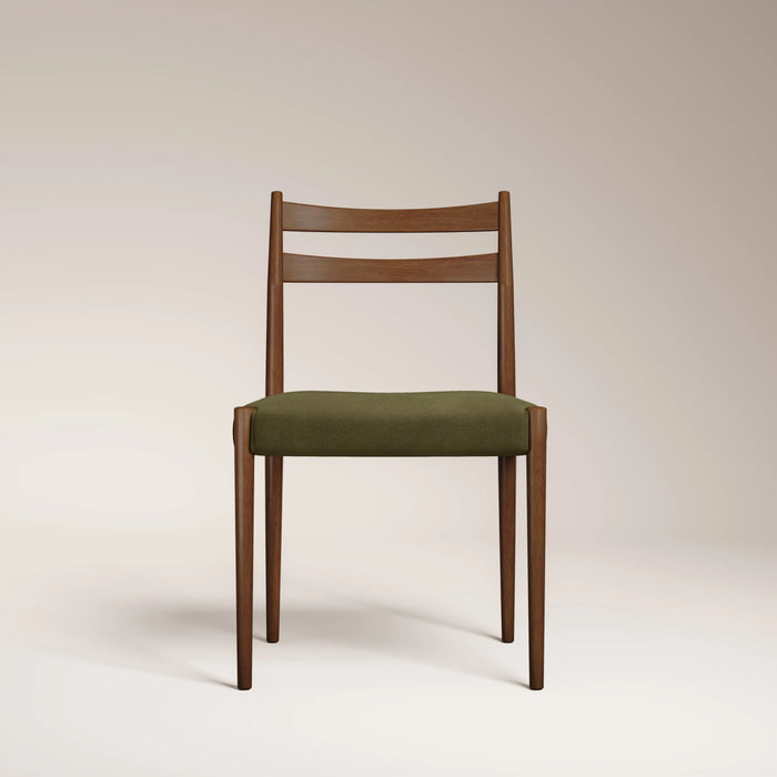 Caleb Wooden Dining Chair | Moss Green Sustainable Mohair Velvet & Walnut