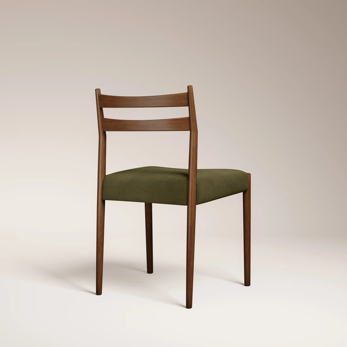 Caleb Wooden Dining Chair | Moss Green Sustainable Mohair Velvet & Walnut