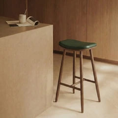 Hatton Wooden Kitchen Stool | Vintage Green Faux Leather & Walnut