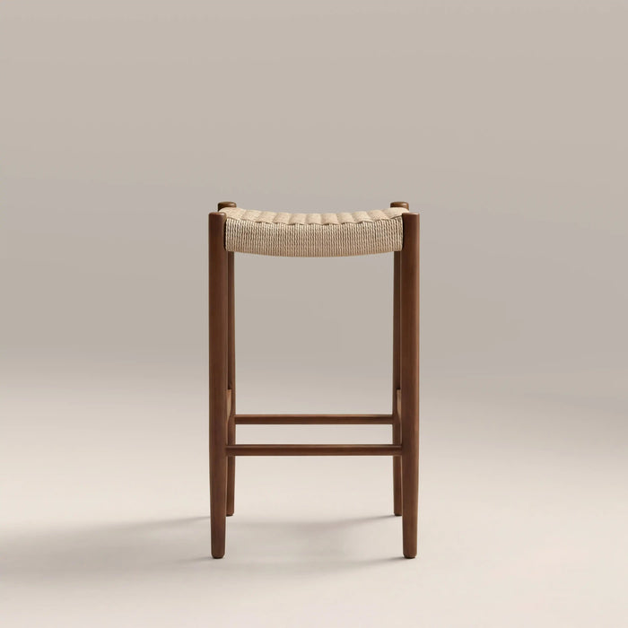 Caleb Wooden Kitchen Stool Natural Weave & Walnut