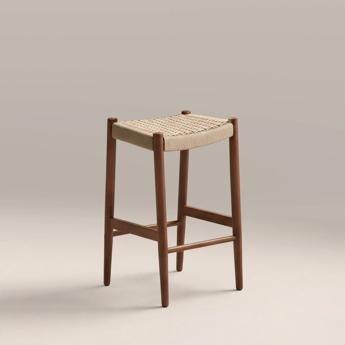 Caleb Wooden Kitchen Stool Natural Weave & Walnut