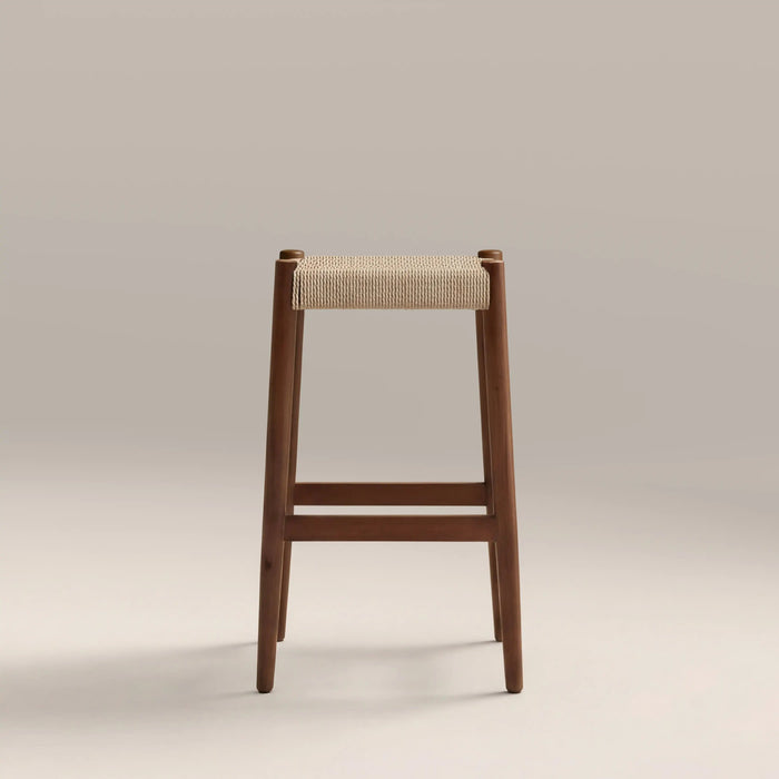 Caleb Wooden Kitchen Stool Natural Weave & Walnut