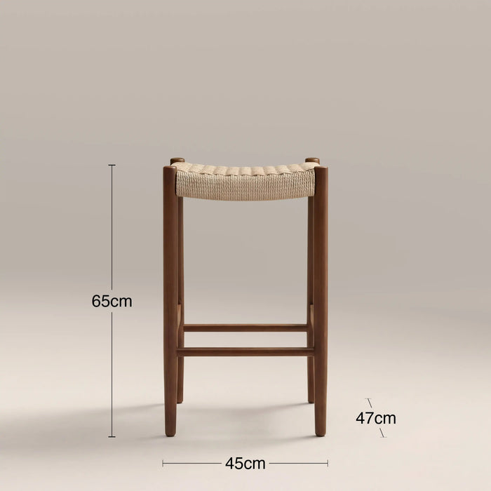Caleb Wooden Kitchen Stool Natural Weave & Walnut