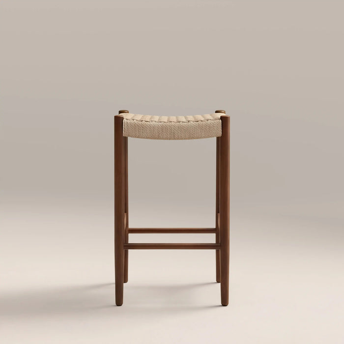 Caleb Wooden Kitchen Stool Natural Weave & Walnut