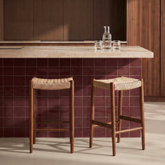 Caleb Wooden Kitchen Stool | Natural Weave & Walnut