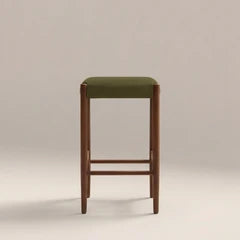 Caleb Wooden Kitchen Stool | Moss Green Sustainable Mohair Velvet & Walnut