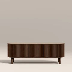 Santana 3 Door TV Stand | Natural Travertine Effect Sintered Stone & Smoked Walnut