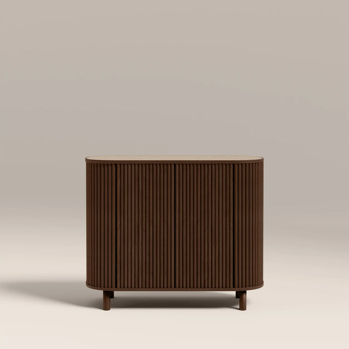 Santana 2 Door Sideboard Natural Travertine Effect Sintered Stone & Smoked Walnut