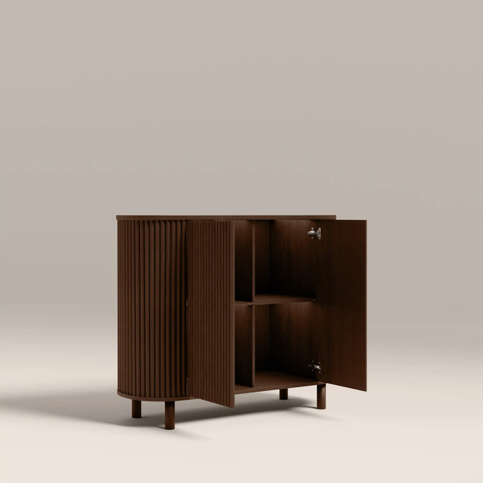 Santana 2 Door Sideboard Natural Travertine Effect Sintered Stone & Smoked Walnut