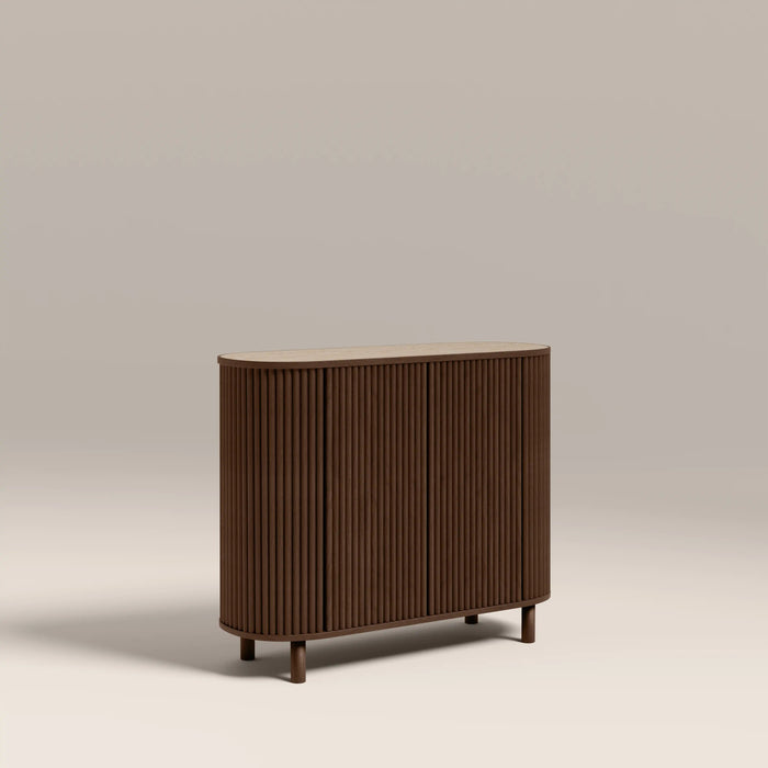 Santana 2 Door Sideboard Natural Travertine Effect Sintered Stone & Smoked Walnut
