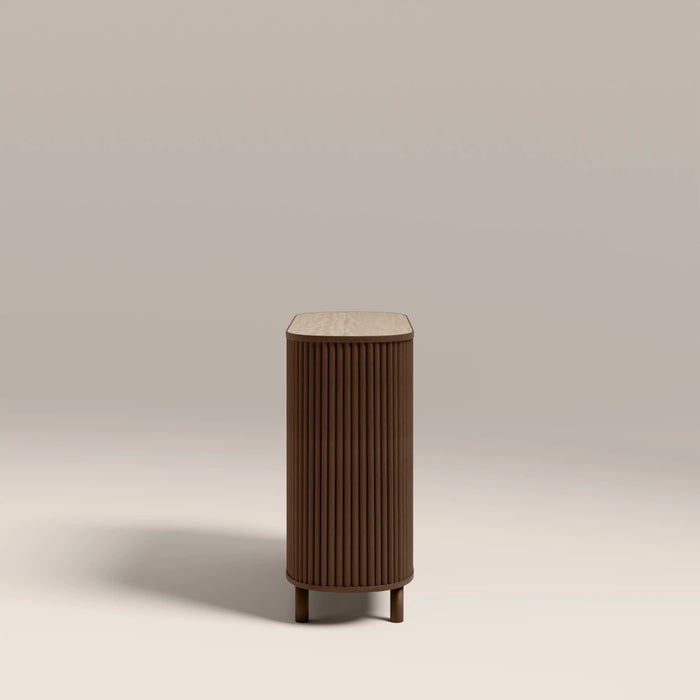 Santana 2 Door Sideboard Natural Travertine Effect Sintered Stone & Smoked Walnut