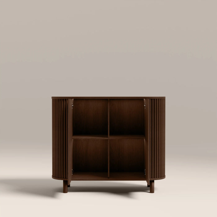 Santana 2 Door Sideboard Natural Travertine Effect Sintered Stone & Smoked Walnut
