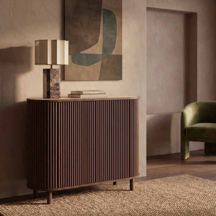 Santana 2 Door Sideboard Natural Travertine Effect Sintered Stone & Smoked Walnut