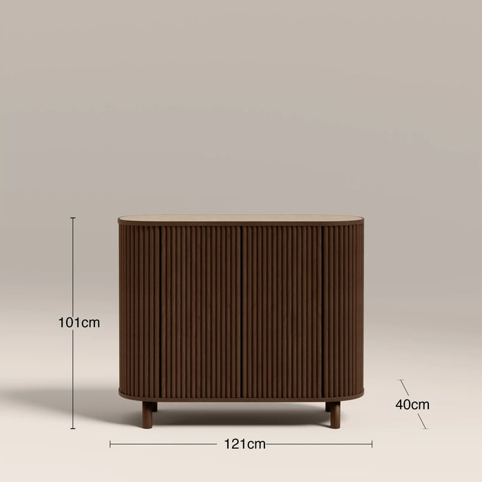 Santana 2 Door Sideboard Natural Travertine Effect Sintered Stone & Smoked Walnut