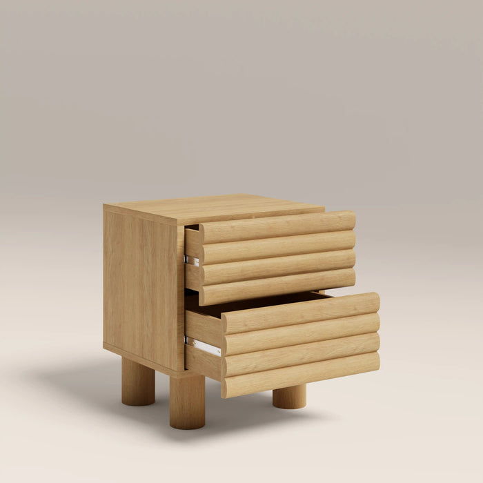 Raphael 2 Drawer Square Wooden Bedside Table Oak